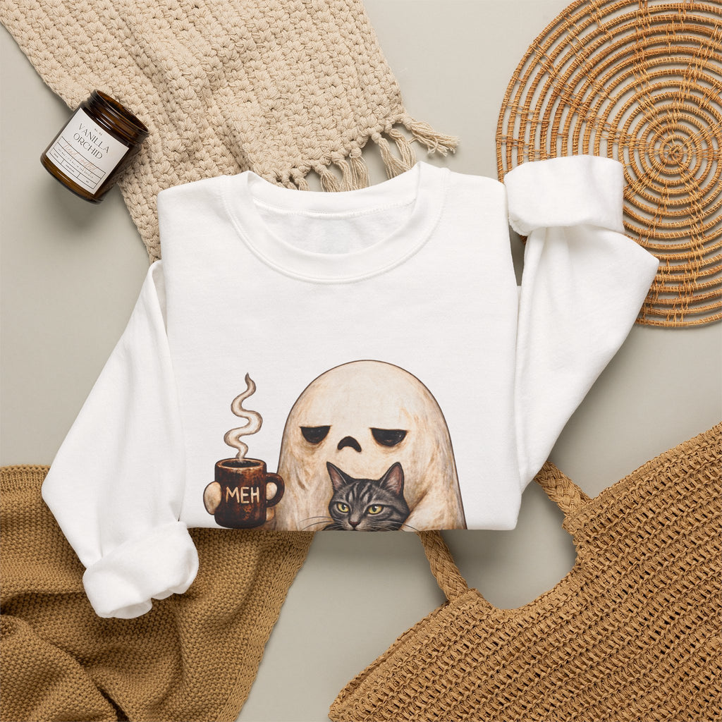 Meh Ghost and Gray Tabby Cat - Crewneck Sweatshirt