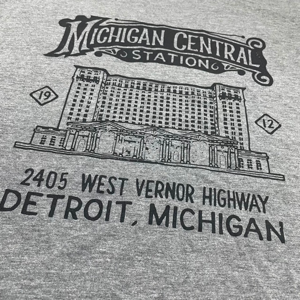 Mens T-Shirt Michigan Central Station 2 (Grey Triblend)