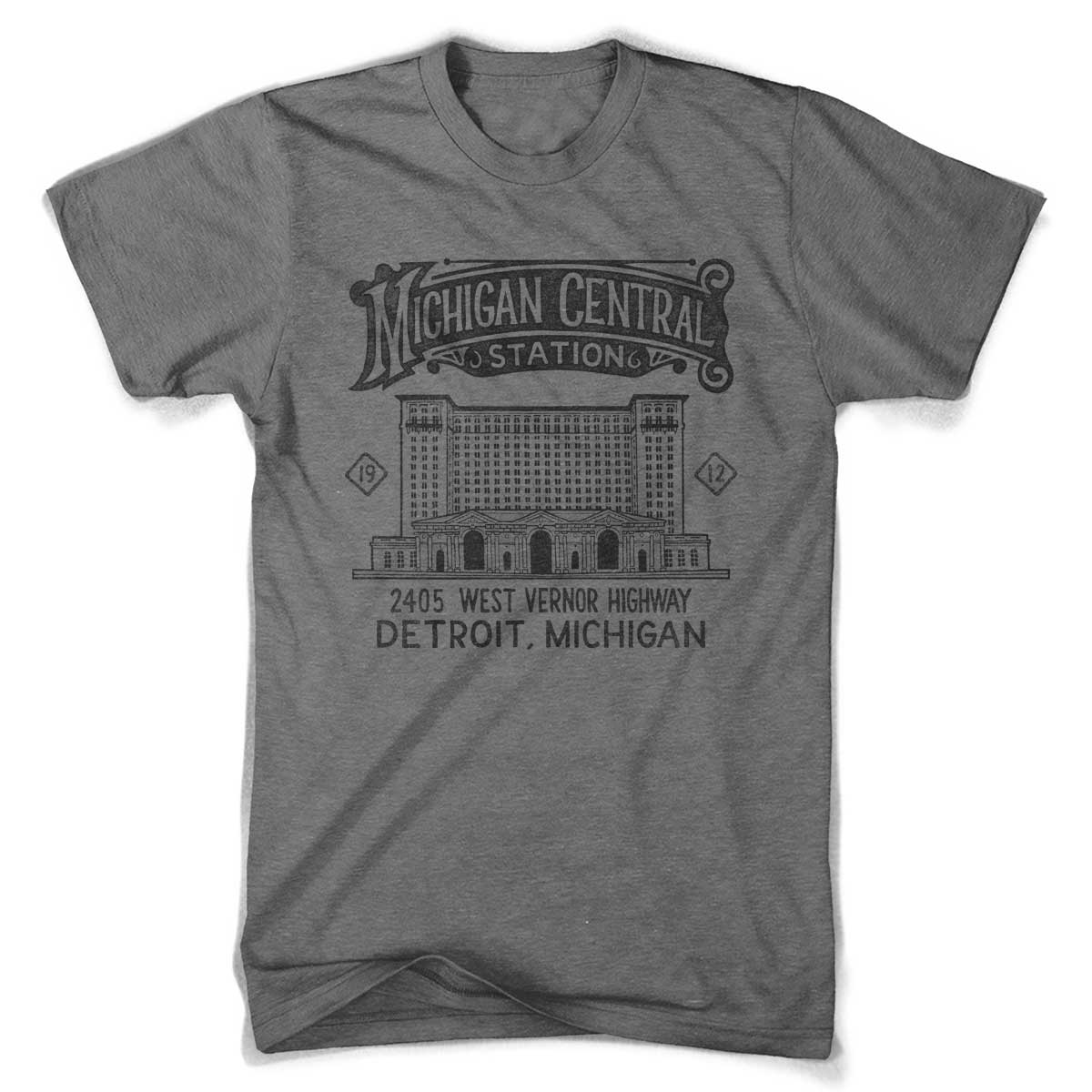 Mens T-Shirt Michigan Central Station 2 (Grey Triblend)